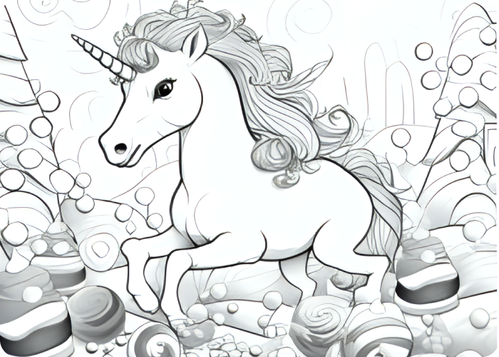 Magical unicorn frolic in candy land