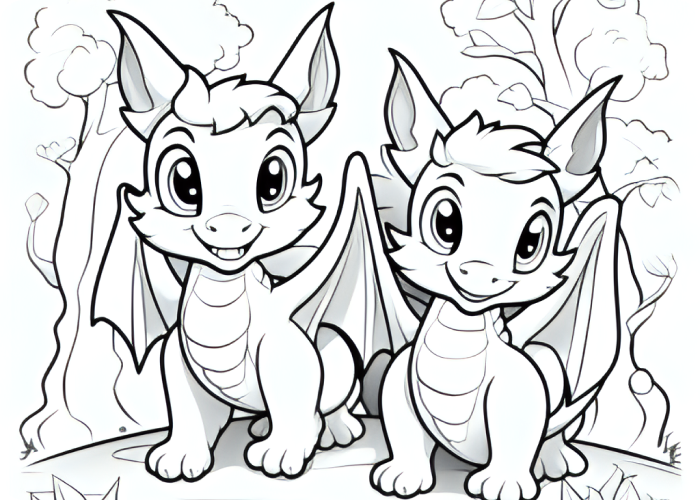 Little dragons in a fairytale forest