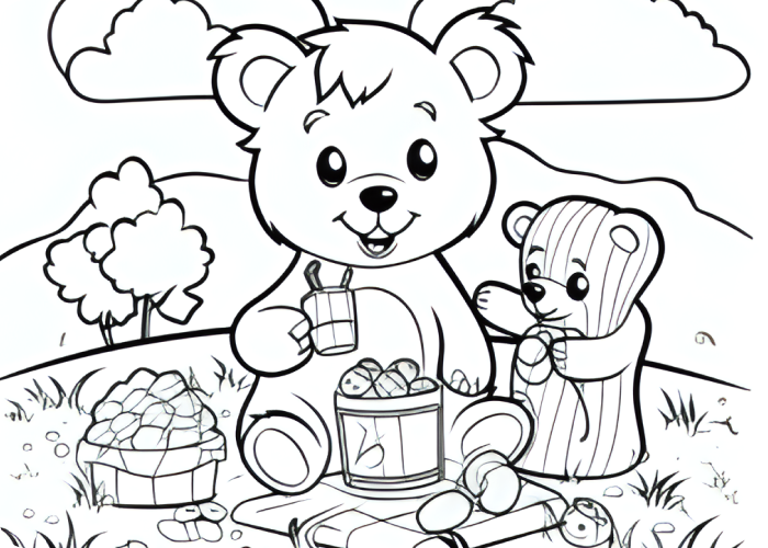 Bear picnic in a candy meadow