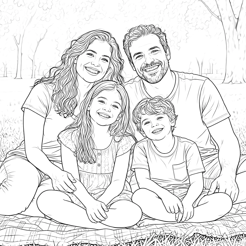Matching family coloring illustration
