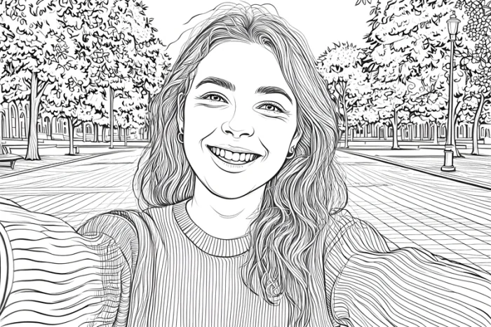 Portrait coloring page example from the photo converter