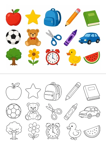 Classroom coloring activities made from photographs