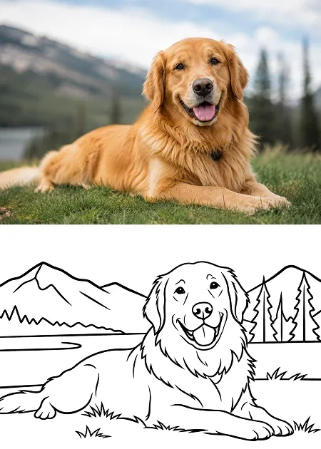 Pet photo turned into a coloring activity