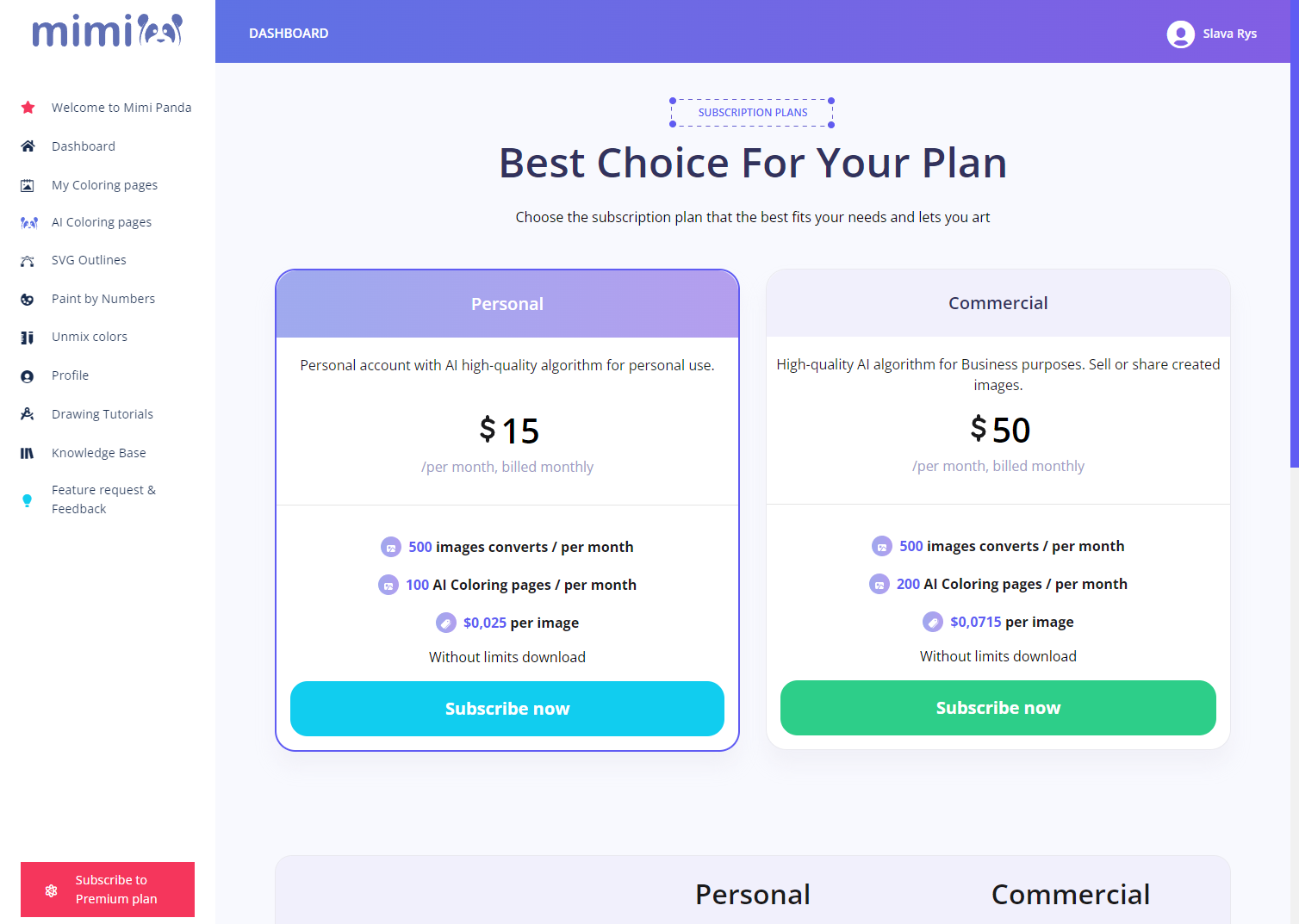 Pricing page